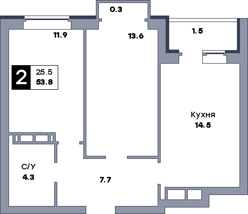 2 комнатная квартира, №606, этаж 4