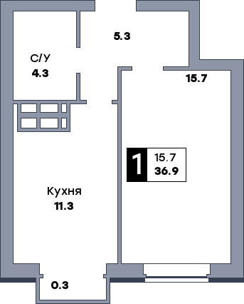 1 комнатная квартира, №611, этаж 5