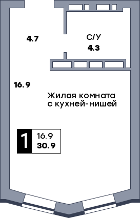 1 комнатная квартира, №612, этаж 5