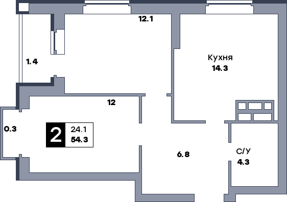 2 комнатная квартира, №615