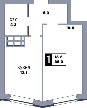 1 комнатная квартира, №621, этаж 6