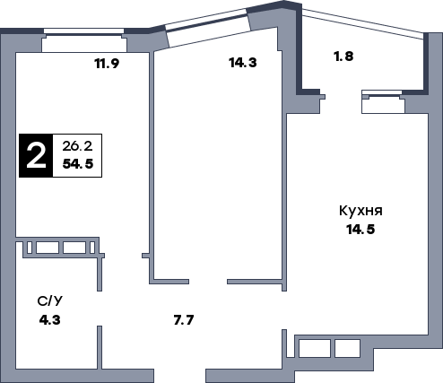 2 комнатная квартира, №626, этаж 6