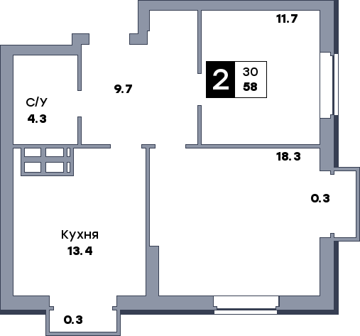 2 комнатная квартира, №629, этаж 7