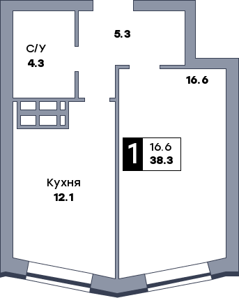 1 комнатная квартира, №631, этаж 7