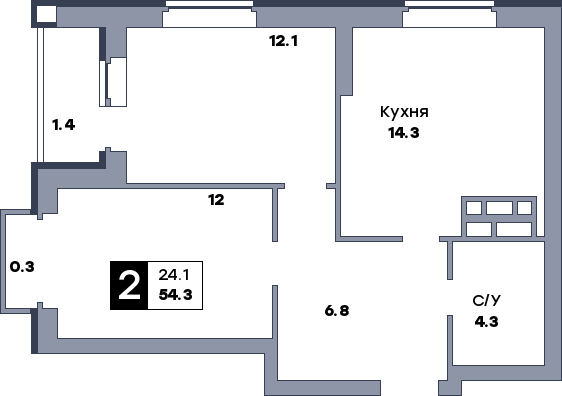 2 комнатная квартира, №635