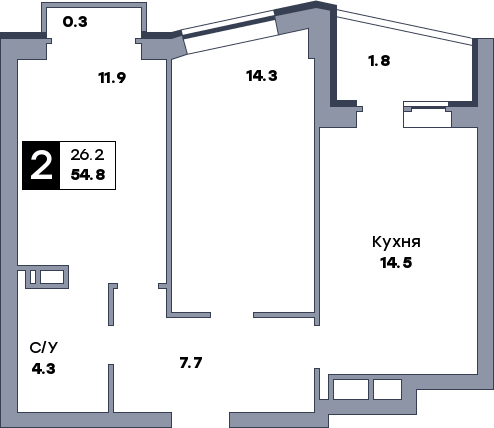 2 комнатная квартира, №636, этаж 7