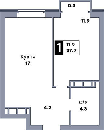 1 комнатная квартира, №637, этаж 8