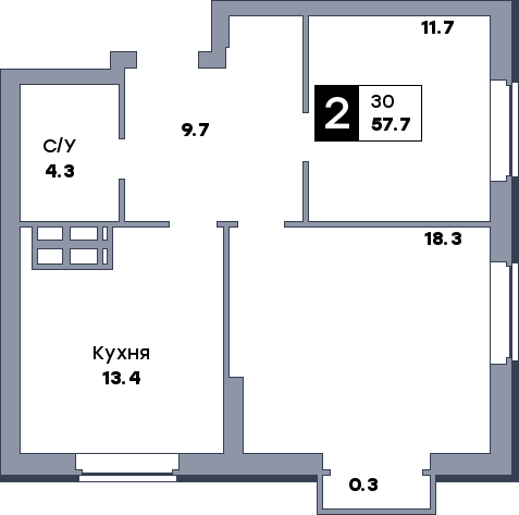 2 комнатная квартира, №639, этаж 8