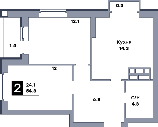 2 комнатная квартира, №645, этаж 8
