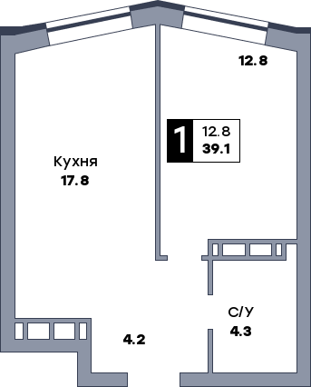 1 комнатная квартира, №647, этаж 9