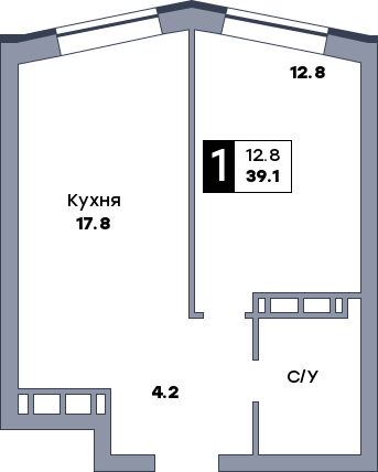 1 комнатная квартира, №657