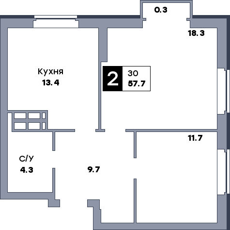 2 комнатная квартира, №658