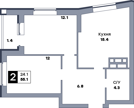 2 комнатная квартира, №665, этаж 10