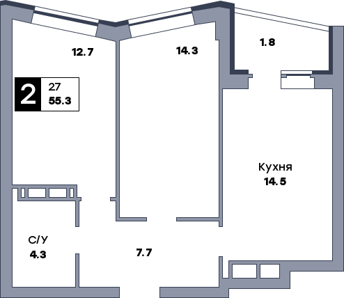 2 комнатная квартира, №666, этаж 10