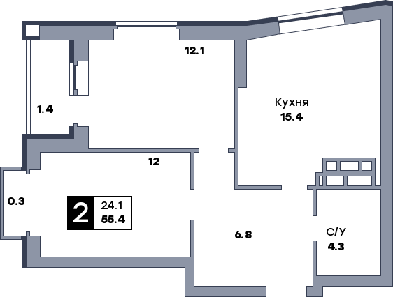 2 комнатная квартира, №675, этаж 11