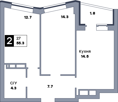 2 комнатная квартира, №676, этаж 11