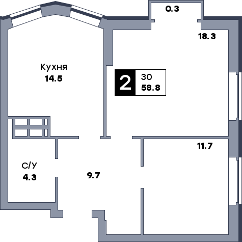 2 комнатная квартира, №678, этаж 12