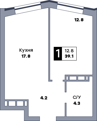 1 комнатная квартира, №687