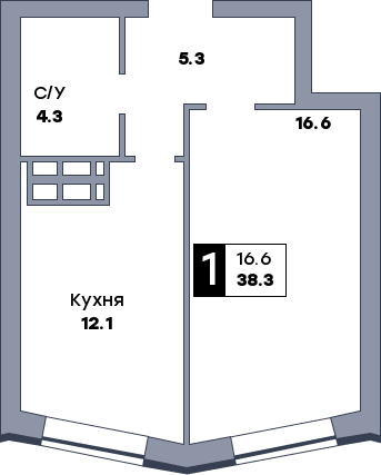 1 комнатная квартира, №691