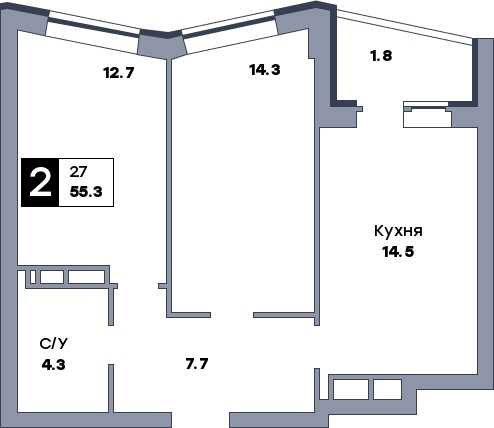2 комнатная квартира, №696