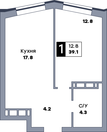 1 комнатная квартира, №697, этаж 14