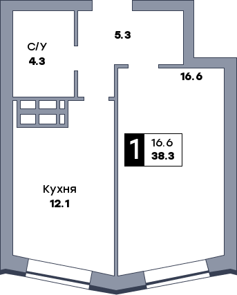 1 комнатная квартира, №701