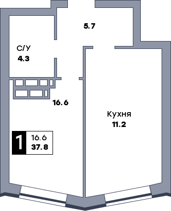 1 комнатная квартира, №703, этаж 14