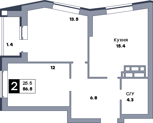 2 комнатная квартира, №705, этаж 14