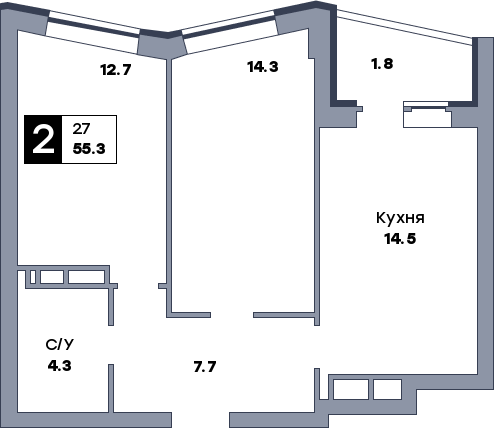 2 комнатная квартира, №716, этаж 15