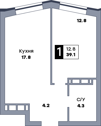 1 комнатная квартира, №717, этаж 16
