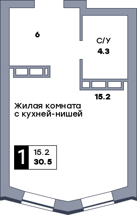 1 комнатная квартира, №720, этаж 16