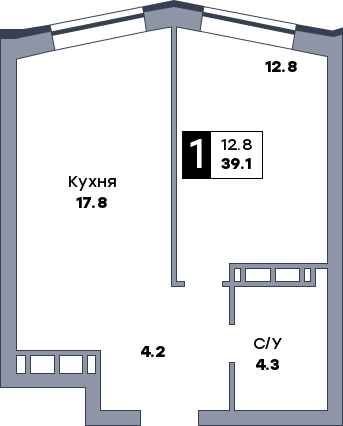 1 комнатная квартира, №727