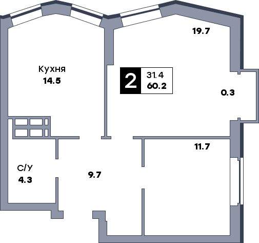 2 комнатная квартира, №728, этаж 17