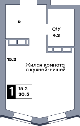 1 комнатная квартира, №730, этаж 17