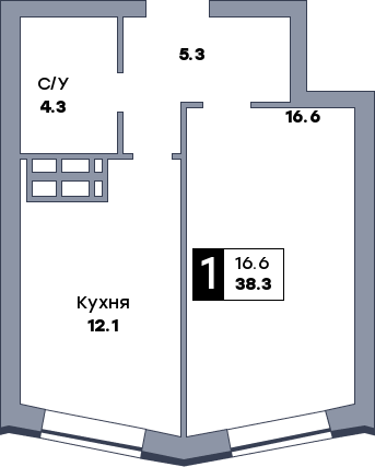 1 комнатная квартира, №731, этаж 17