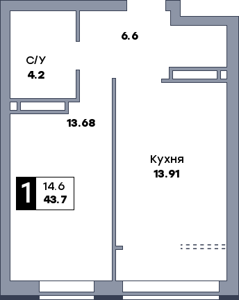1 комнатная квартира, №547, этаж 9