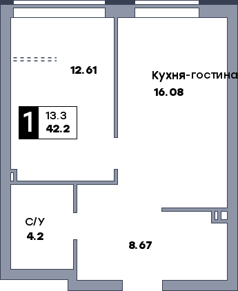 1 комнатная квартира, №706