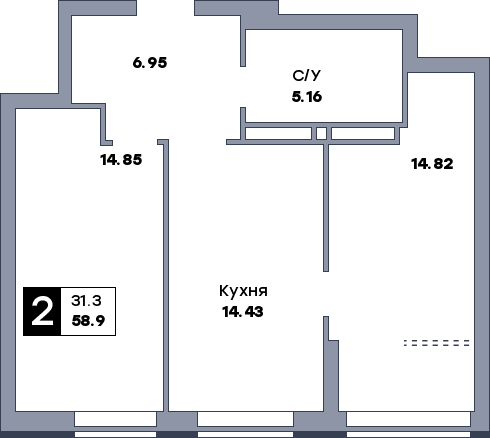 2 комнатная квартира, №741