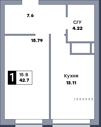 1 комнатная квартира, №795