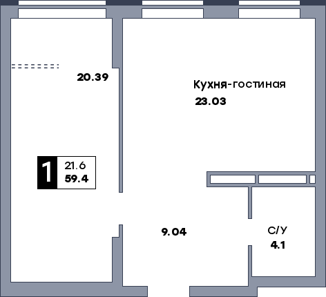 1 комнатная квартира, №846, этаж 14