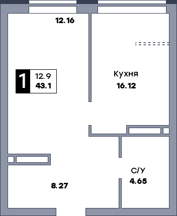 1 комнатная квартира, №856, этаж 15