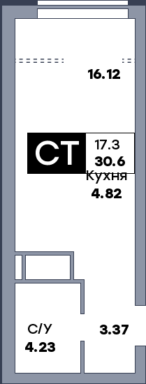Квартира студия, №887, этаж 18