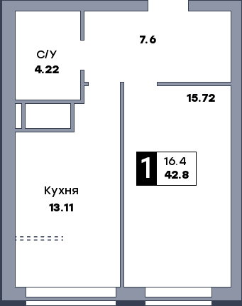 1 комнатная квартира, №949