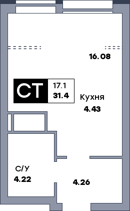 Квартира студия, №955, этаж 2