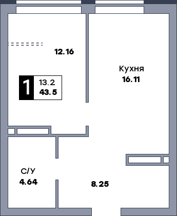 1 комнатная квартира, №984, этаж 5