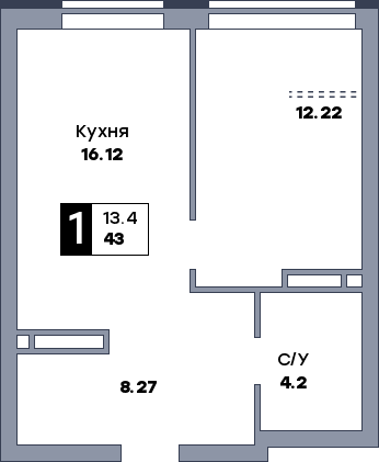 1 комнатная квартира, №996, этаж 6