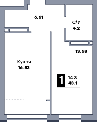 1 комнатная квартира, №1178, этаж 22
