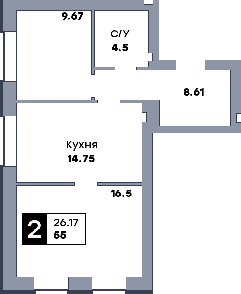 2 комнатная квартира, №4, этаж 2