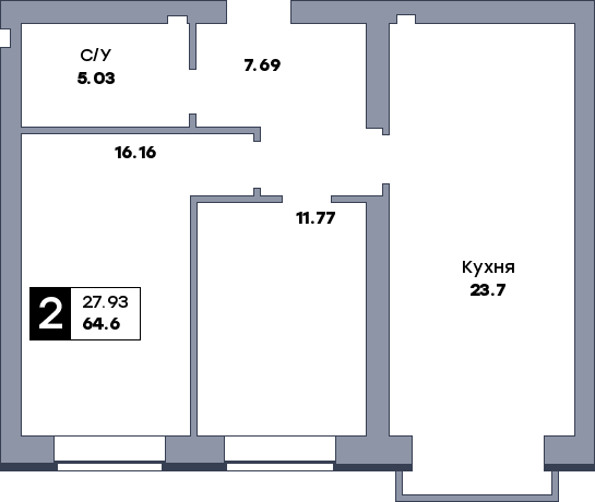 2 комнатная квартира, №21, этаж 3
