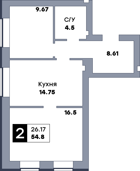 2 комнатная квартира, №84, этаж 10